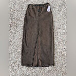 Brown Denim Maxi Skirt